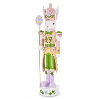 Elegancka Pastelowa Figurka Zająca z Berłem w Stylu Dziadka do Orzechów LED - Figurka Ozdobna - 183146