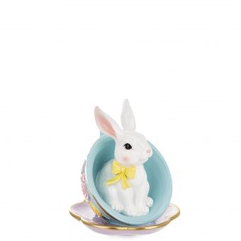 Urocza Figurka Zajączka w Pastelowej Filiżance - Figurka Ozdobna - 175320