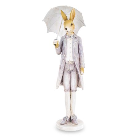 Elegancki Zając Wielkanocny z Parasolką – Ekskluzywna Figurka Wiosenna w Stylu Retro - 162739