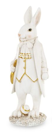 Elegancka i Stylowa Biało-Złota Figurka Zająca Dżentelmena – Elegancka Dekoracja Wielkanocna Glamour - 163884