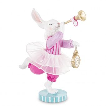 Elegancka Pastelowa Figurka Zająca w Tiulowej Sukience z Trąbką i Zegarkiem - Figurka Ozdobna - 183145