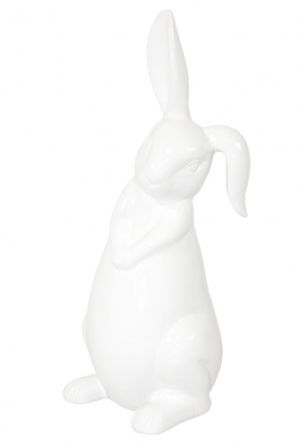 Nowoczesna Biała Błyszcząca Figurka Zająca w Stylu Minimalistycznym - Figurka Ozdobna - 100215