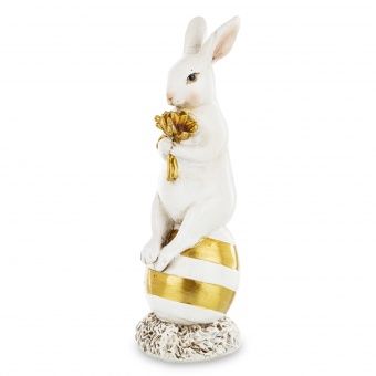 Elegancka Figurka Zająca Wielkanocnego na Złotym Jajku – Elegancka Dekoracja Świąteczna do Domu - 163885