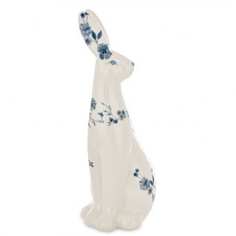 Elegancka Figurka Zająca z Ceramiki z Kwiatowym Motywem - Figurka Ozdobna - 175994