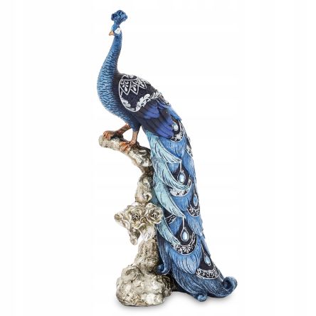 Elegancka i Stylowa Figurka Dekoracyjna Paw Niebieski – Elegancka Figurka Pawia z Długim Ogonem, Ozdoba do Salonu, dekoracja Premium na Prezent - 164728