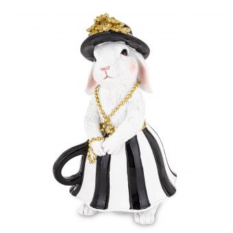 Stylowa Figurka Zajączka w Eleganckim Kapeluszu i Sukience - Figurka Dekoracyjna - 183133