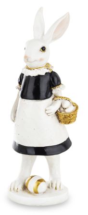 Elegancka Figurka Zająca z Koszykiem Jajek – Dekoracja Wielkanocna Premium - 163881