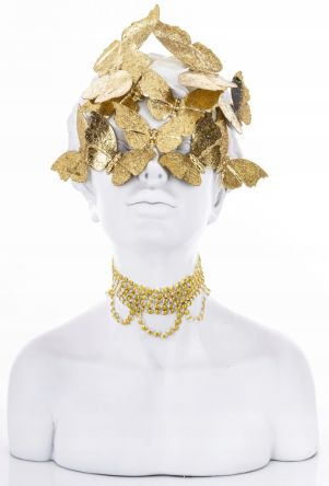 Elegancka Figurka Dekoracyjna Popiersie z Motylami Złoto-Białe – Elegancka Rzeźba Glamour, Nowoczesna Dekoracja Salonu, Biura, Ekskluzywny Prezent - 166106