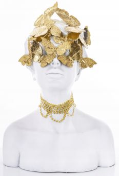 Elegancka Figurka Dekoracyjna Popiersie z Motylami Złoto-Białe – Elegancka Rzeźba Glamour, Nowoczesna Dekoracja Salonu, Biura, Ekskluzywny Prezent - 166106