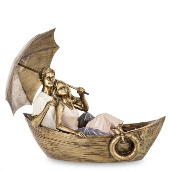 Romantyczna Figurka Zakochanej Pary w Złotej Łódce  -  Figurka Dekoracyjna - 145056