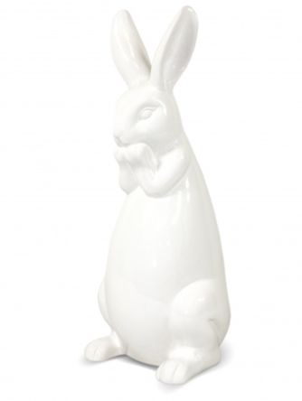 Nowoczesna Biała Błyszcząca Figurka Zająca w Stylu Minimalistycznym - Figurka Ozdobna- 100210