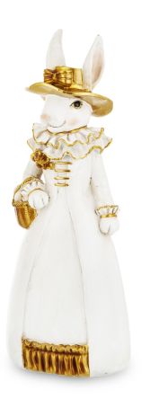 Elegancka i Stylowa Biało-Złota Figurka Zająca Damy – Elegancka Dekoracja Wielkanocna Glamour - 163884