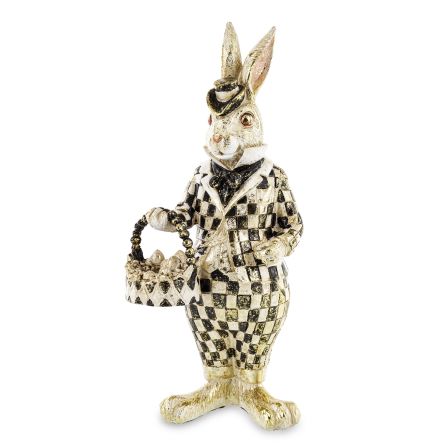 Elegancki Złoty Zając Wielkanocny w Garniturze z Koszykiem – Figurka Dekoracyjna Vintage - 162609