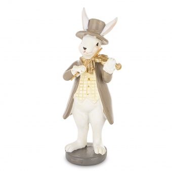 Elegancki Zając Grający na Złotych Skrzypcach w Cylindrze - Stylowa Figurka Wielkanocna do Wnętrz Klasycznych i Glamour - Figurka Ozdobna - 175234