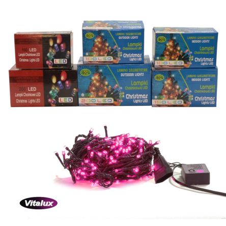 Lampki Choinkowe Wewnętrzne 100LED RÓŻ LM002-2 - VITALUX 