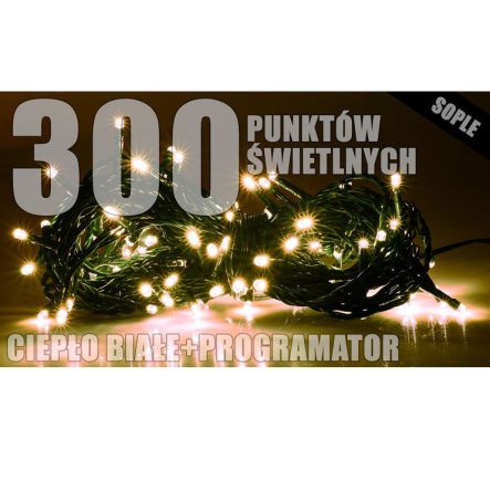 Lampki Zewnętrzne Sople 300 CIEPŁY BIAŁY - RUM-LUX 