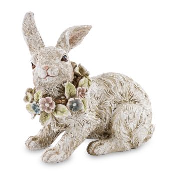 Elegancki Zajączek Wielkanocny z Kwiatowym Wiankiem – Elegancka Figurka Wiosenna Vintage - 162529