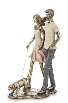 Romantyczna Figurka Zakochanej Pary na Spacerze z Psem - Figurka Dekoracyjna -140991