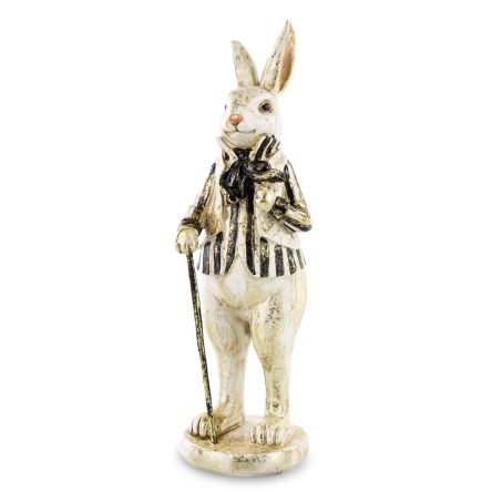 Elegancki Złoty Zając Wielkanocny w Garniturze z Laską – Figurka Dekoracyjna Vintage - 162606