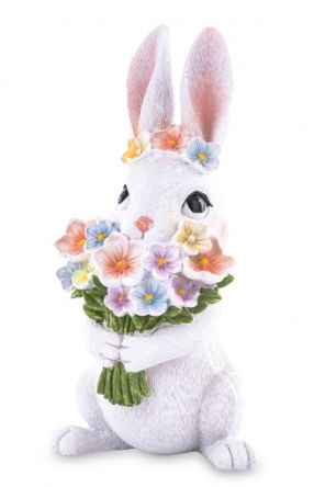 Elegancka Figurka Zająca Wielkanocnego z Bukietem Kwiatów – Urocza Dekoracja Wielkanocna do Domu - 143941