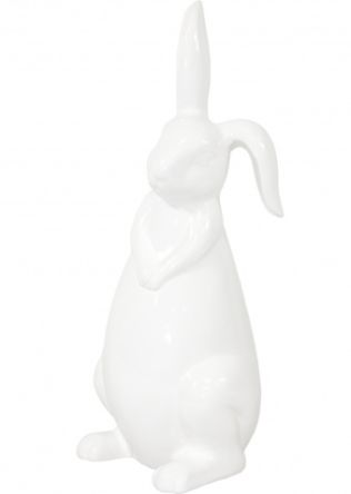 Nowoczesna Biała Błyszcząca Figurka Zająca w Stylu Minimalistycznym - Figurka Ozdobna- 100213