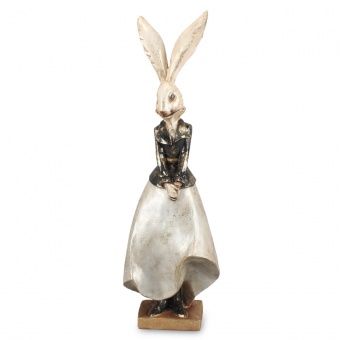 Elegancka Figurka Zająca w Sukni – Stylowa Dekoracja Wielkanocna do Domu w Klimacie Vintage - Figurka Dekoracyjna - 175022