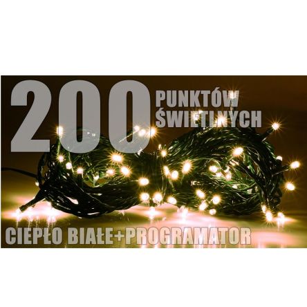 Lampki Zewnętrzne 200 CIEPŁY BIAŁY - RUM-LUX 